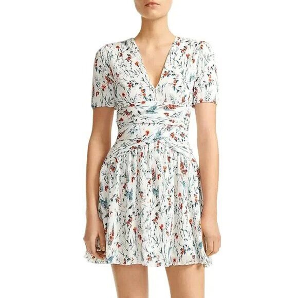 New Maje Rasion Plisse Floral Mini Dress White Medium $490 - Picture 1 of 10